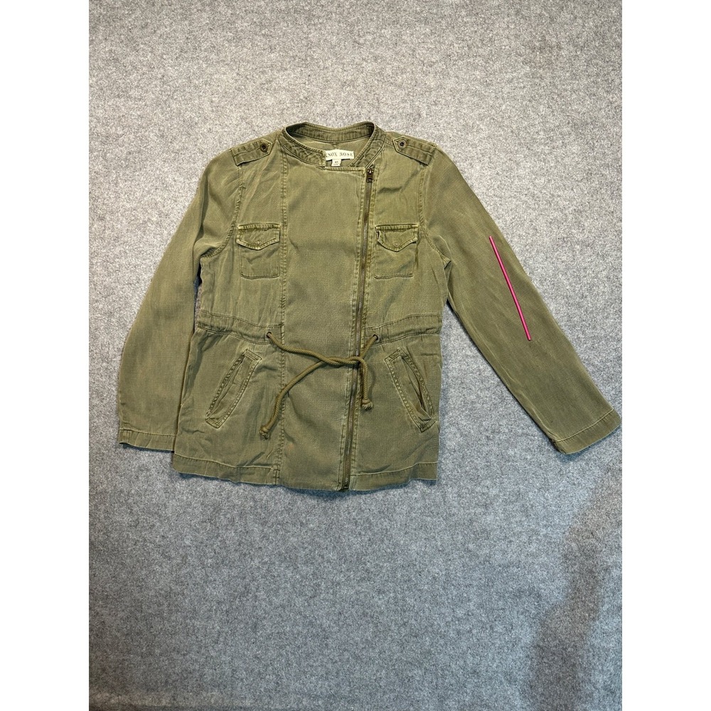 Knox Rose Womens Olive Green Utility Jacket Asymmetrical Zip Drawstring Waist XS